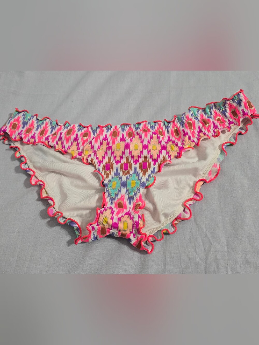 Victoria's Secret Women Small Pink Multicolor Ruffle Swim Bottoms
